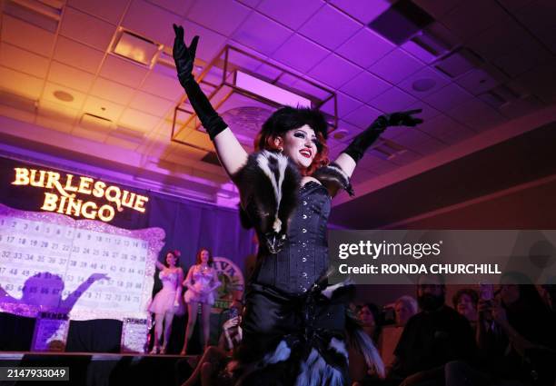 Vivi Noir performs during the burlesque bingo show during the four-day Viva Las Vegas Rockabilly Weekend festival in Las Vegas, Nevada, on April 18,...
