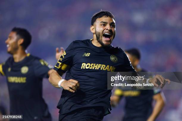 Alexis Vega Vega of Toluca celebrates after scoring the team's first goal during the 16th round match between Atletico San Luis and Toluca as part of...