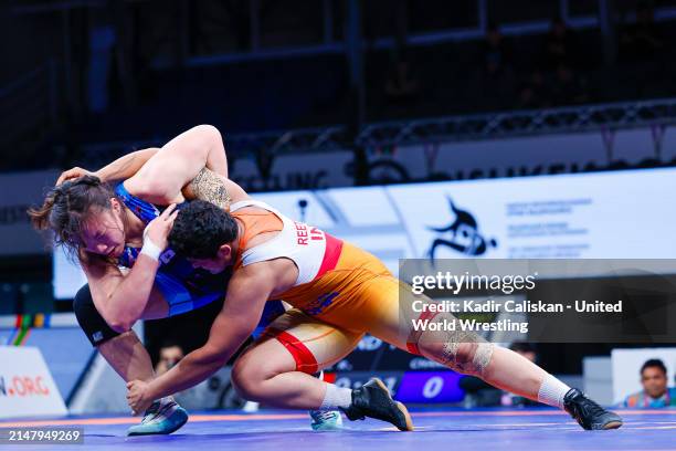 Reetika Reetika of India wins against Hui Tsz Chang of Taipei Chinese in the 76kg Women's wrestling 1/2 Final during the Seniors Asian OG Qualifier...
