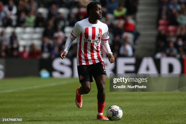 Romaine Mundle of Sunderland is playing in the Sky Bet Championship match against Millwall at the Stadium Of Light in Sunderland, on April 20, 2024.