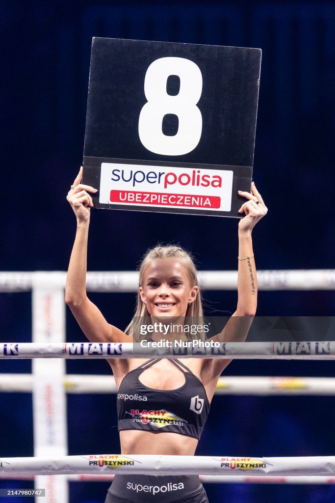 A ring girl is participating in the Knockout Boxing Night KBN 34 in ...