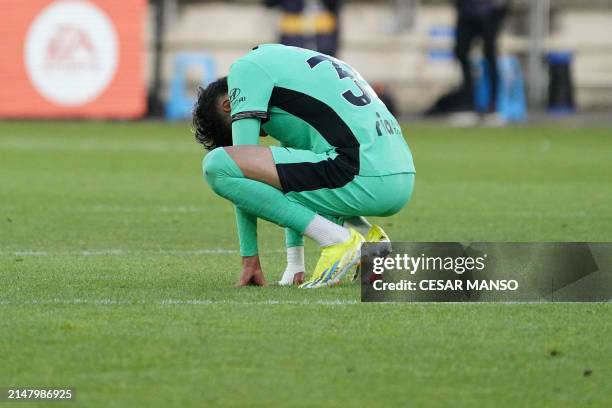 Atletico Madrid's Spanish forward Abdellah Raihani reacts at the end of the Spanish league football match between Deportivo Alaves and Club Atletico...