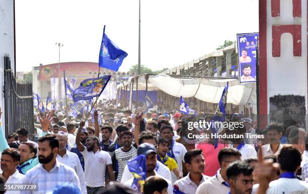 Bahujan Samaj Party's supporters during election rally at Ramlila Ground Kavi Nagar, on April 21, 2024 in Ghaziabad, India. She said that if...