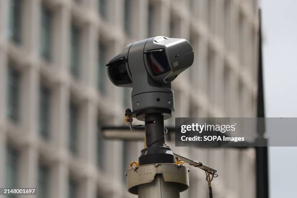 Face recognition cameras used by the police as pro-Israel supporters stage a counter protest during a pro-Palestine demonstration outside Barclays...