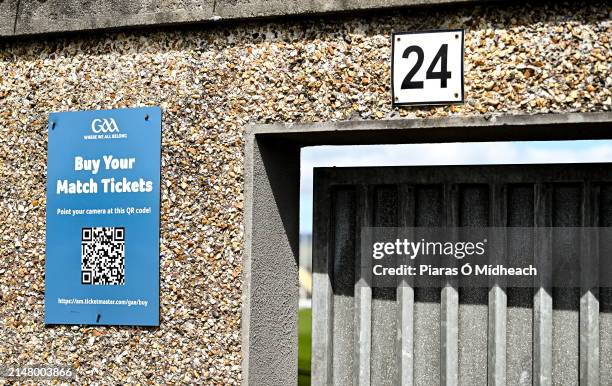 Sligo , Ireland - 20 April 2024; A QR code to buy tickets outside the ground before the Connacht GAA Football Senior Championship semi-final match...