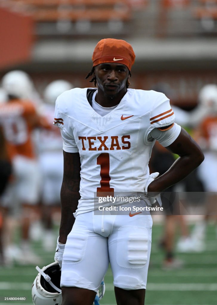 Texas Spring Game Texas Longhorns WR Johntay Cook watches action during the... News Photo ...