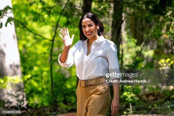 Rep. Alexandria Ocasio-Cortez is introduced before U.S. President Joe Biden takes the stage on Earth Day at Prince William Forest Park on April 22,...
