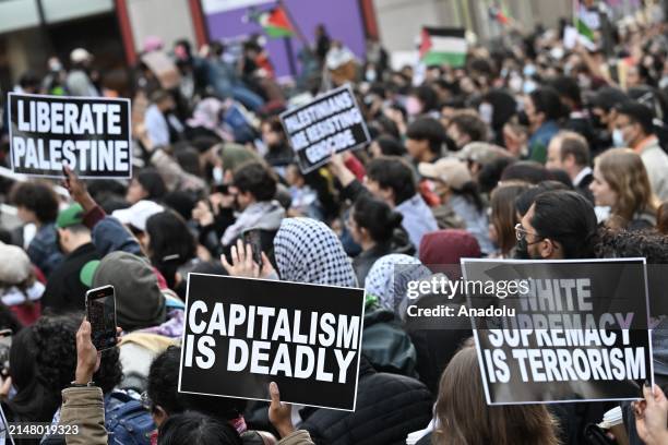 Students at New York University continue their demonstration on campus in solidarity with the students at Columbia University and to oppose Israel's...