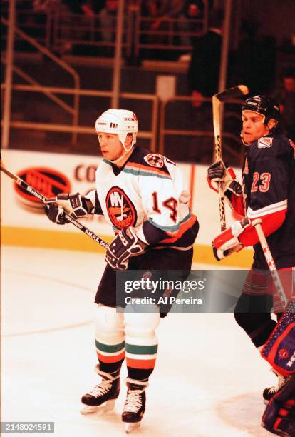 Left Wing Tom Chorske of the New York Islanders skates in the game between the New York Islanders vs the New York Rangers on April 15, 1998 at...