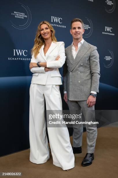 Gisele Bündchen and IWC Schaffhausen CEO Chris Grainger-Herr at the IWC Schaffhausen booth at Watches and Wonders Geneva on Tuesday, April 9, 2024 in...