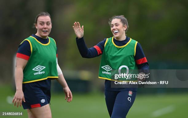 Holly Aitchison reacts during a England Red Roses Training Session at Pennyhill Park on April 09, 2024 in Bagshot, England.