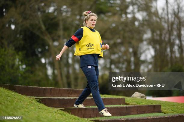 Ella Wyrwas looks on during a England Red Roses Training Session at Pennyhill Park on April 09, 2024 in Bagshot, England.