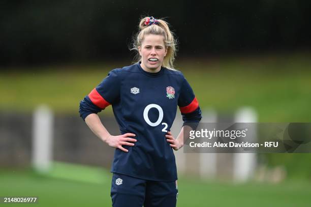 Ella Wyrwas looks on during a England Red Roses Training Session at Pennyhill Park on April 09, 2024 in Bagshot, England.