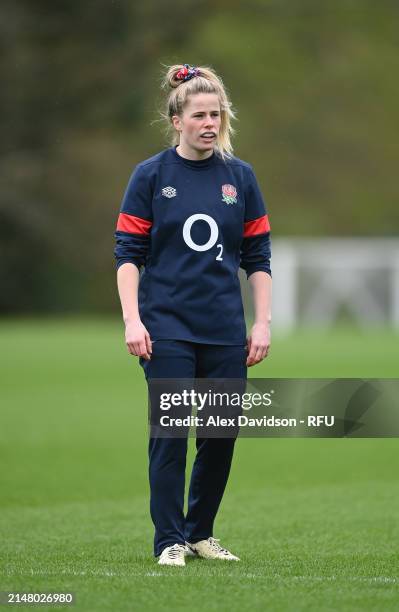 Ella Wyrwas looks on during a England Red Roses Training Session at Pennyhill Park on April 09, 2024 in Bagshot, England.