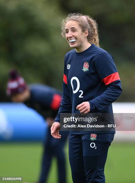 Abby Dow looks on during a England Red Roses Training Session at Pennyhill Park on April 09, 2024 in Bagshot, England.