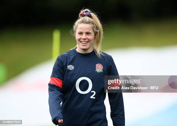 Ella Wyrwas looks on during a England Red Roses Training Session at Pennyhill Park on April 09, 2024 in Bagshot, England.