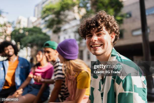 portrait of friends outdoors - social gathering outside stock pictures, royalty-free photos & images