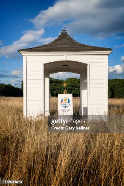 The Ryder Cup trophy is seen at the Bethpage Black Course host of the 2025 Ryder Cup on September 19, 2022 in Farmingdale, New York.