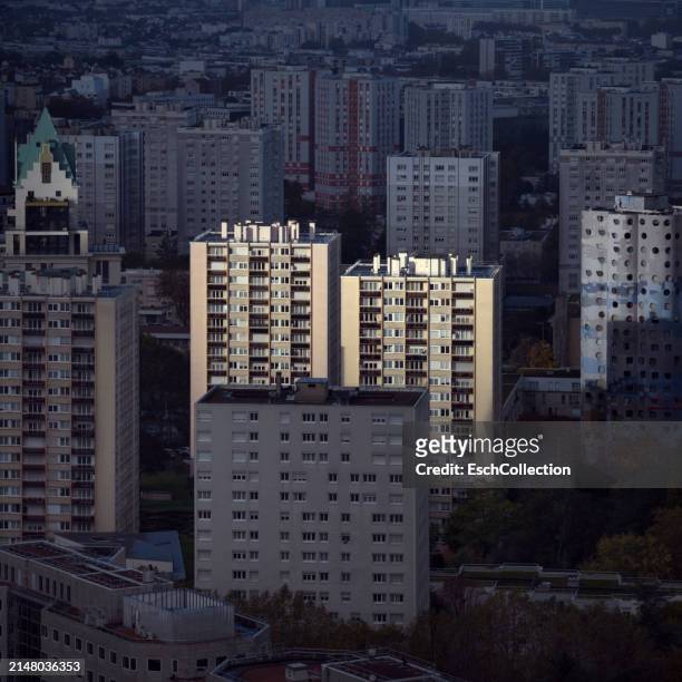 large number of typical hlm apartment buildings in nanterre, france - hauts de seine stock pictures, royalty-free photos & images