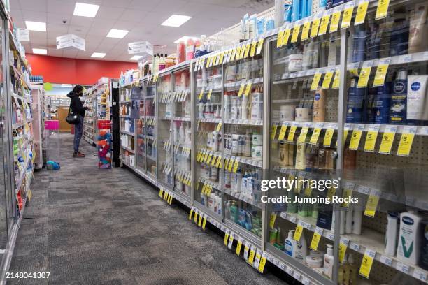 With locked cases to prevent theft, Philadelphia, Pennsylvania, USA.