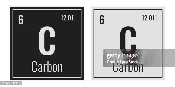 carbon symbol. chemical element of the periodic table. vector illustration isolated on white background. glass sign. - carbon atom stock illustrations