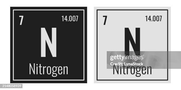 stickstoff-symbol. chemisches element des periodensystems. vektorillustration isoliert auf weißem hintergrund. glasschild. - stickstoff stock-grafiken, -clipart, -cartoons und -symbole