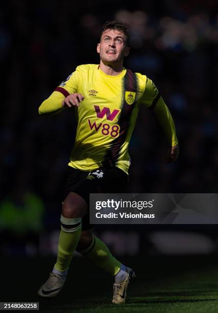 Jacob Bruun Larsen of Burnley in action during the Premier League match between Everton FC and Burnley FC at Goodison Park on April 6, 2024 in...