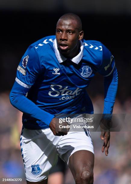 Abdoulaye Doucoure of Everton in action during the Premier League match between Everton FC and Burnley FC at Goodison Park on April 6, 2024 in...