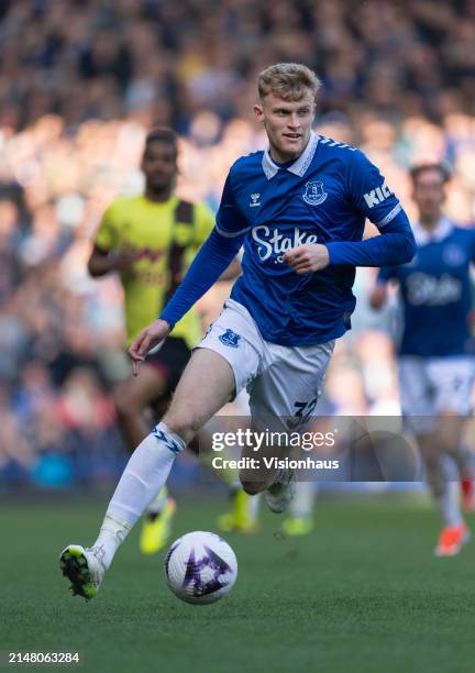 Jarrad Branthwaite of Everton in action during the Premier League match between Everton FC and Burnley FC at Goodison Park on April 6, 2024 in...