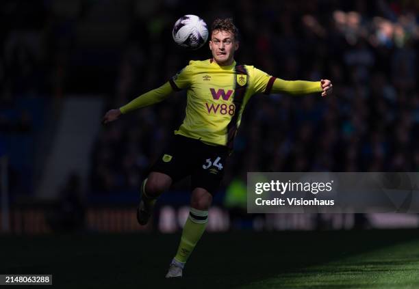 Jacob Bruun Larsen of Burnley in action during the Premier League match between Everton FC and Burnley FC at Goodison Park on April 6, 2024 in...