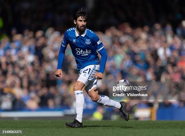 Andre Gomes of Everton in action during the Premier League match between Everton FC and Burnley FC at Goodison Park on April 6, 2024 in Liverpool,...