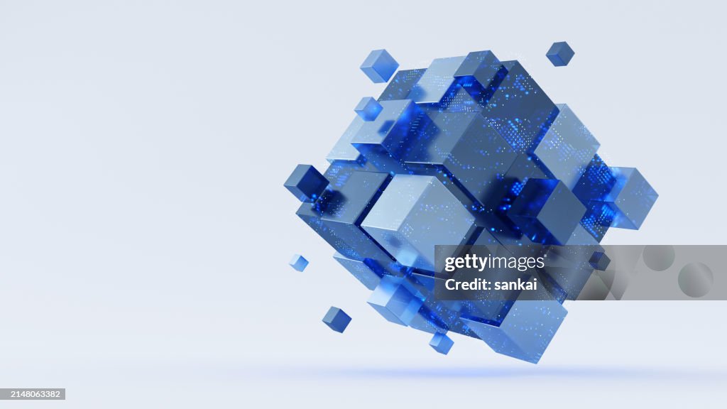 Data cube, abstract cubic structure. Symbol of technology, research and digital architecture