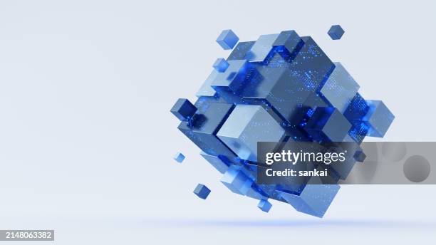 data cube, abstract cubic structure. symbol of technology, research and digital architecture - cube shape stock pictures, royalty-free photos & images