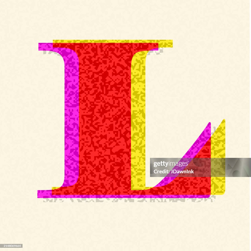 Retro Riso Print Style Screen Printing Letter L Font Design Alphabet ...