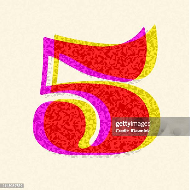 retro riso print style screen printing number 5 font design alphabet very textured style - 5 elements stock illustrations
