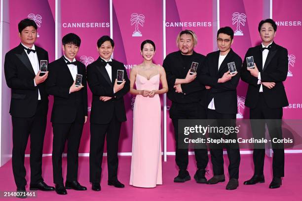 Cho Yeo-jeong , Byung Gil Choi and guests attend the Pink Carpet on Day Five of the 7th Canneseries International Festival on April 09, 2024 in...