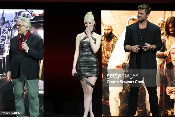 Writer/director/producer George Miller, Anya Taylor-Joy and Chris Hemsworth of "Furiosa: A Mad Max Saga" attend the 2024 WonderCon's Warner Bros....