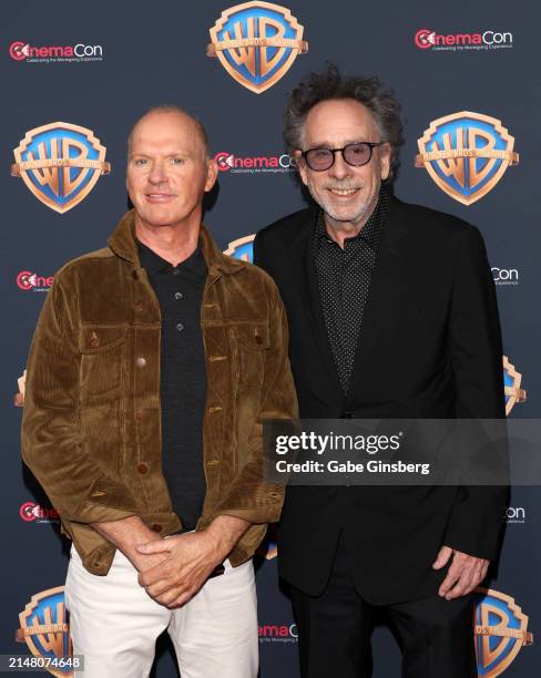 Michael Keaton and Tim Burton attend the Warner Bros. Pictures Presentation during CinemaCon 2024 at The Colosseum at Caesars Palace on April 09,...