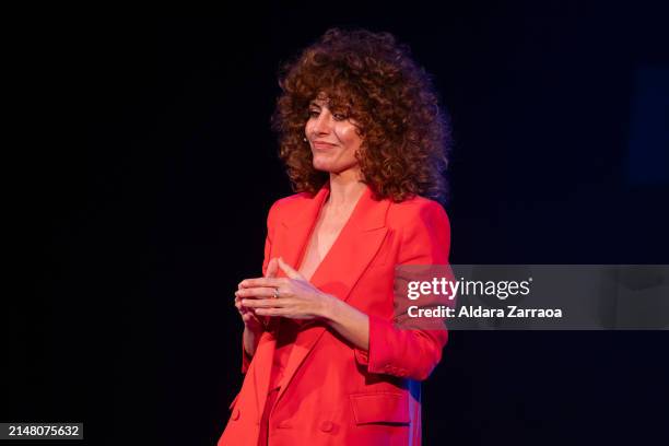 Cayetana Cabezas speaks during the "Cómicos Contra El Hambre" show organized by Hambre Cero at Maravillas Theatre on April 09, 2024 in Madrid, Spain.