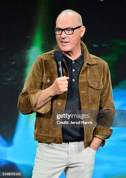 Michael Keaton speaks onstage during Warner Bros. Pictures' "The Big Picture," a special presentation of its upcoming slate during CinemaCon, the...