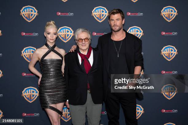 Anya Taylor-Joy, Director George Miller, and Chris Hemsworth attend the Warner Bros. Pictures Presentation during CinemaCon 2024 at The Colosseum at...