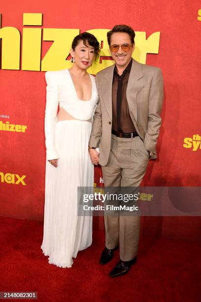 Sandra Oh and Robert Downey Jr. Attend HBO's "The Sympathizer" Red Carpet Premiere Event at Paramount Theater on April 09, 2024 in Los Angeles,...