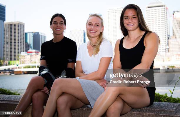 Ajla Tomljanovic of Australia, Donna Vekic of Croatia and Maria Sakkari of Greece visit downtown Brisbane ahead of the Brisbane International at...