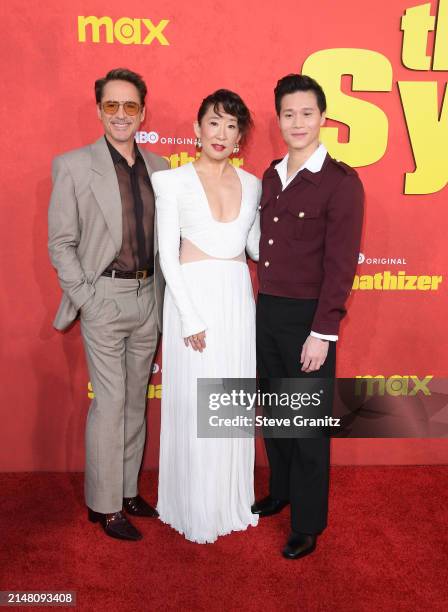 Robert Downey Jr., Sandra Oh, Hoa Xuande arrives at the Los Angeles Premiere Of HBO Original Limited Series "The Sympathizer" at The Paramount LA on...