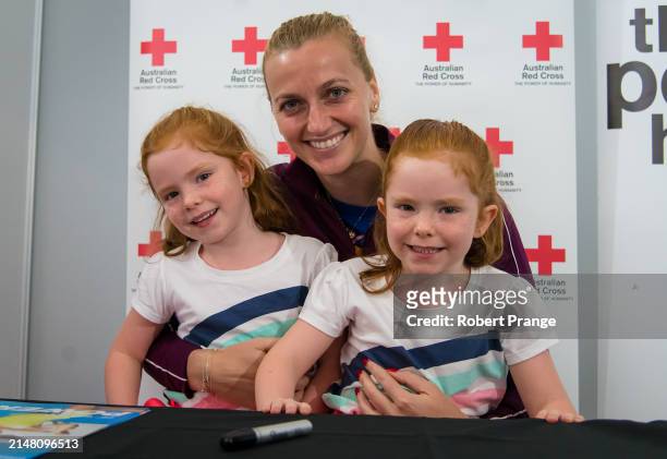Petra Kvitova of the Czech Republic meets fans after defeating Liudmila Samsonova of Russia in the second round of the Brisbane International at...