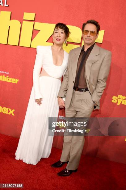 Sandra Oh and Robert Downey Jr. Attend HBO's "The Sympathizer" Red Carpet Premiere Event at Paramount Theater on April 09, 2024 in Los Angeles,...