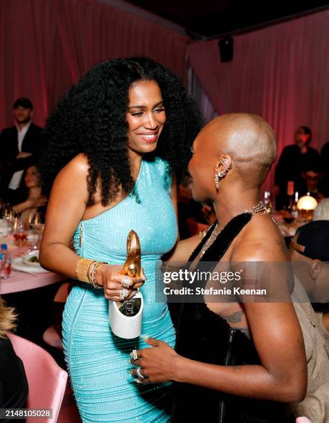 Honoree MoAna Luu and Cynthia Erivo attend the Fashion Trust U.S. Awards 2024 on April 09, 2024 in Beverly Hills, California.