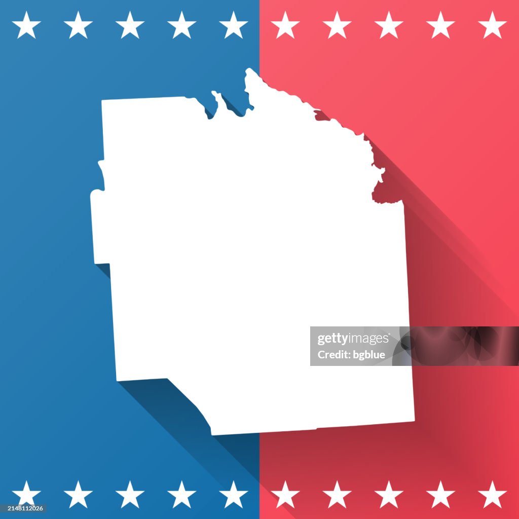 Condado de Onondaga, Nueva York. Mapa sobre fondo azul y rojo