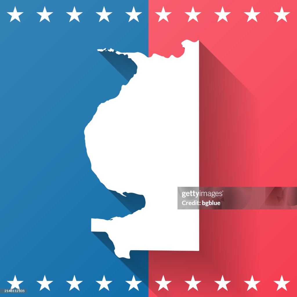 Emmet County, Michigan. Map on blue and red background