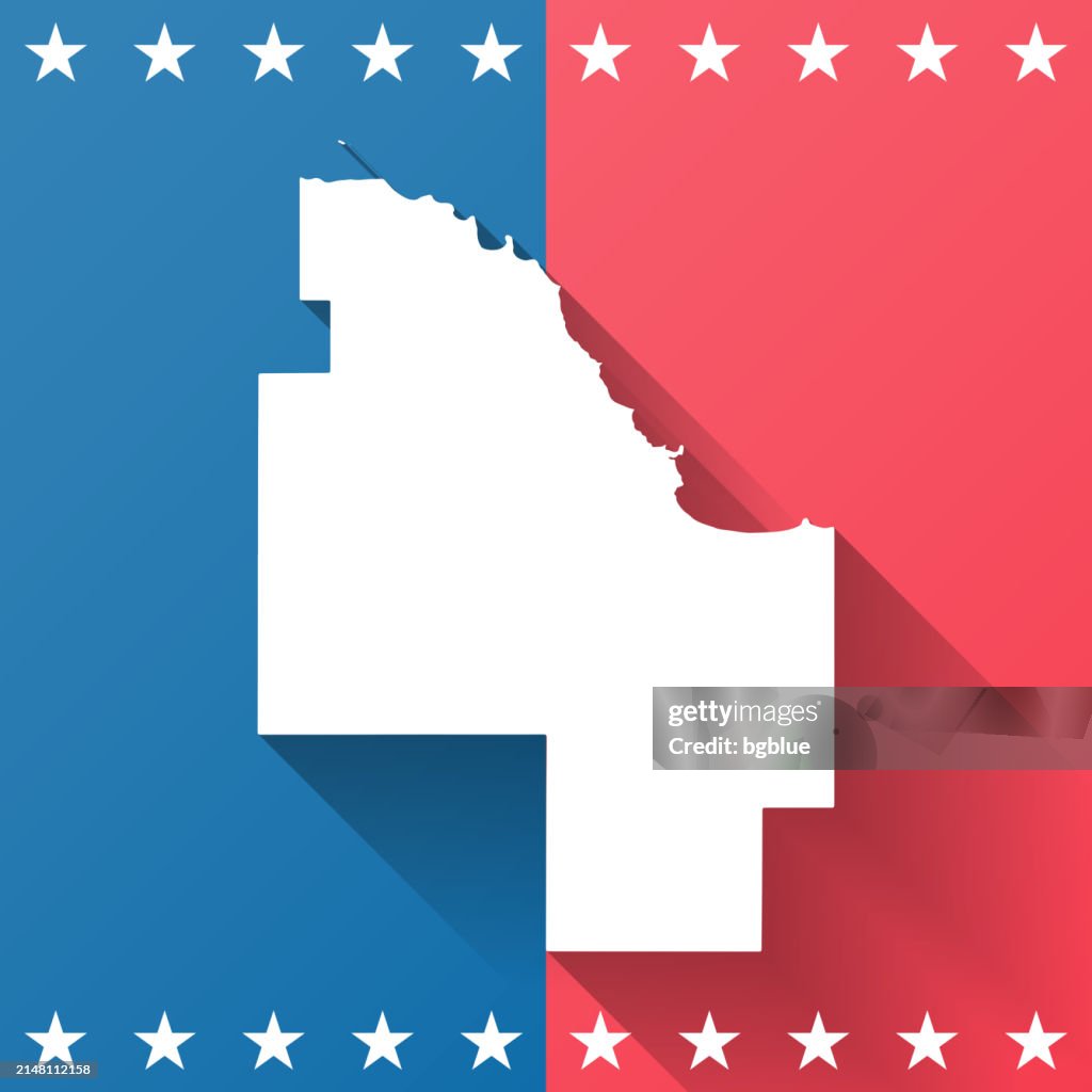 Marquette County, Michigan. Map on blue and red background